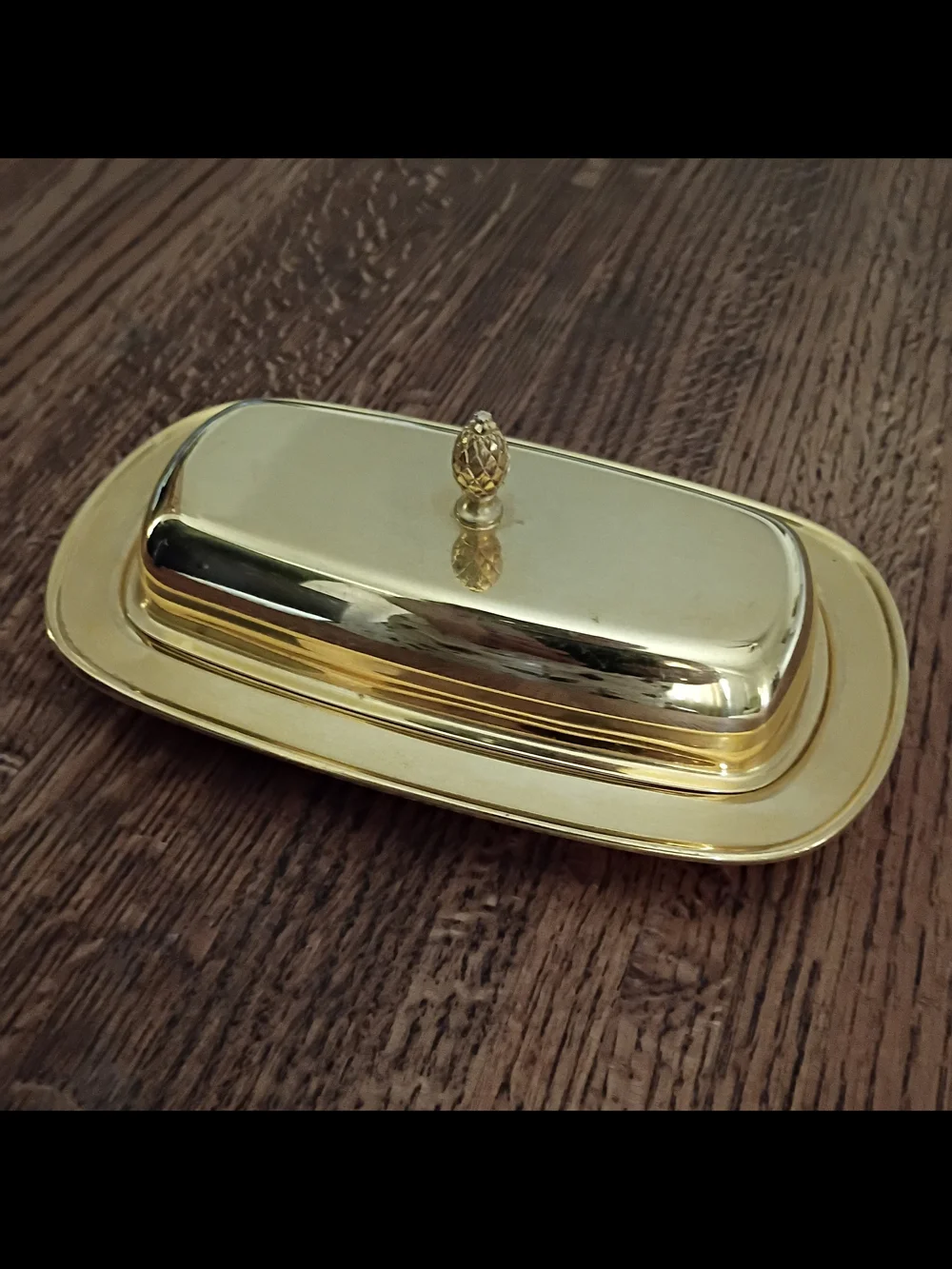 Vintage 18k Gold Electroplated Butter Dish with Lid, Glass Insert